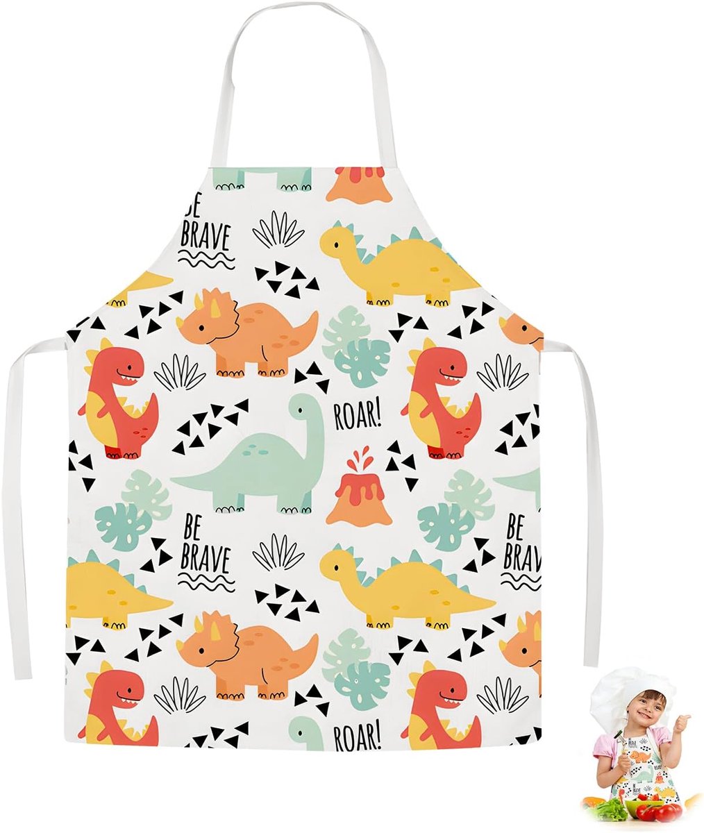 Kinderschort met dinosaurusprint - linnen kookschort - schattig patroon - ideaal voor schilderen - ShopVlot