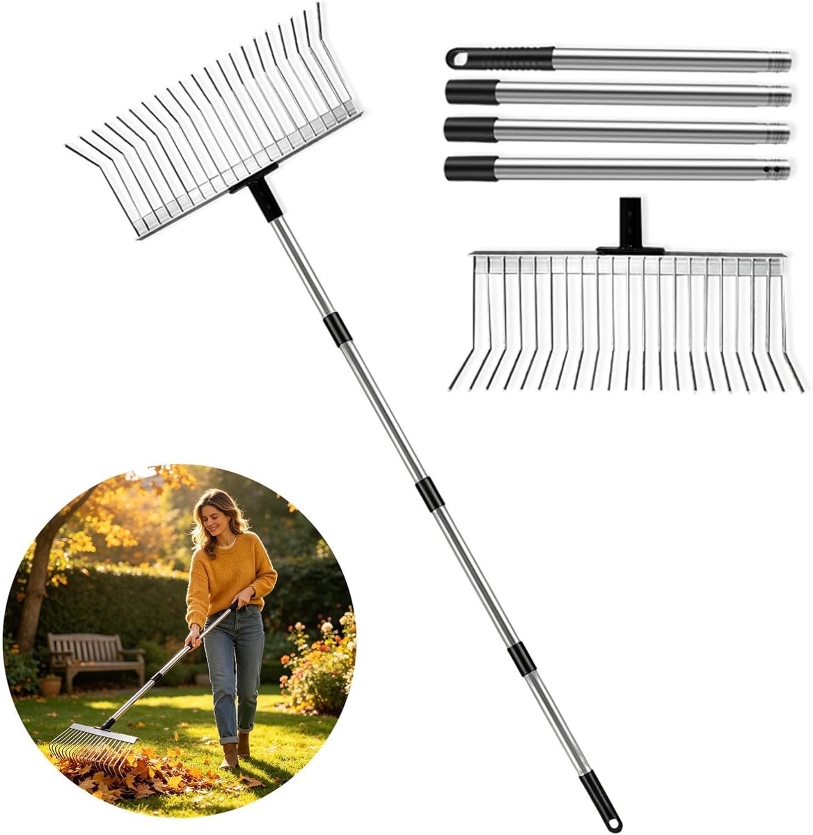 Tuinhark 53-160 cm - verstelbare bladhark - roestvrij staal - ideaal voor het losmaken van grond - ShopVlot