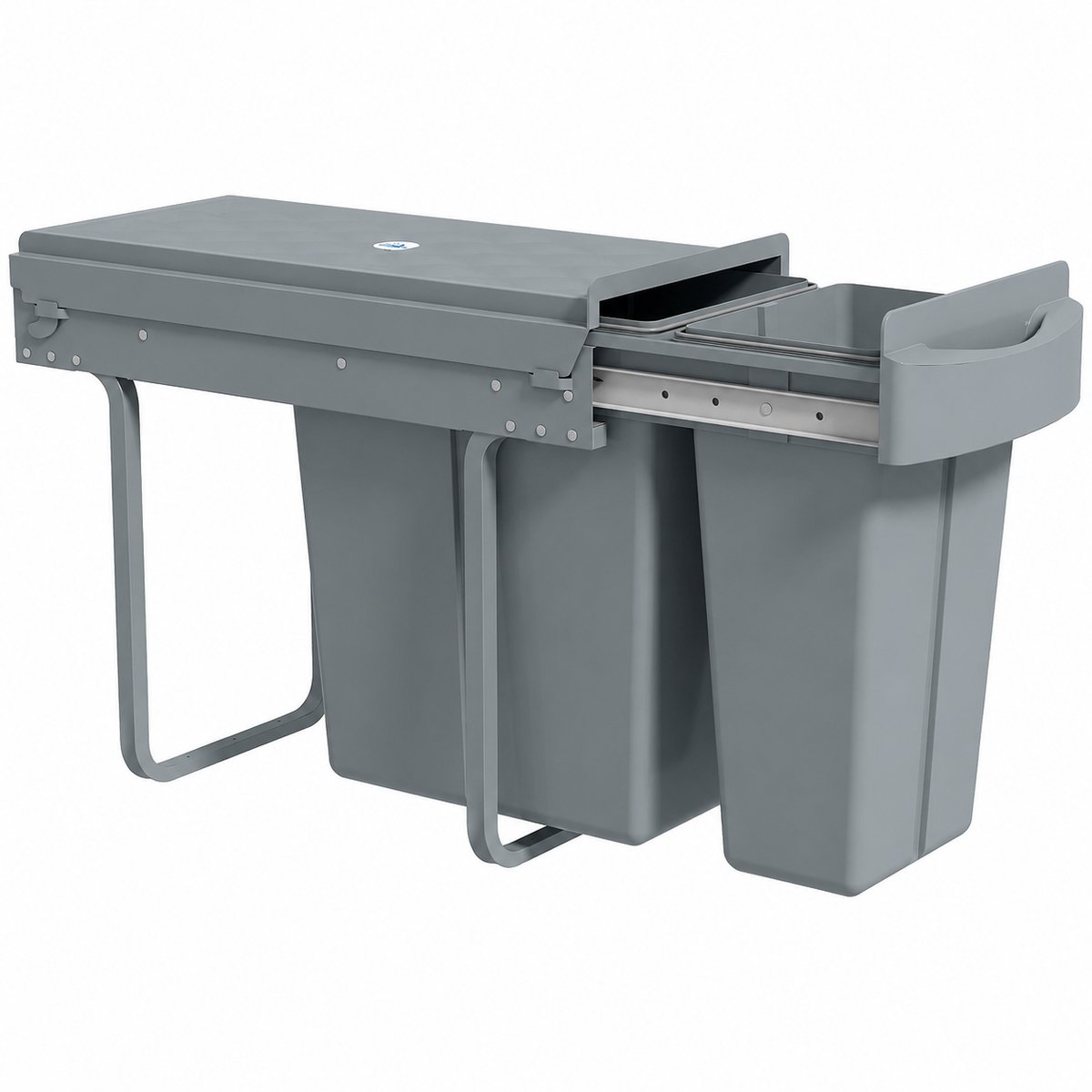 Sello! prullenbak – afvalbak – vuilnisbak – inbouw – uitschuifbaar– deksel – 20 liter en 10 liter - L52 × B26 × H40,8 cm – grijs