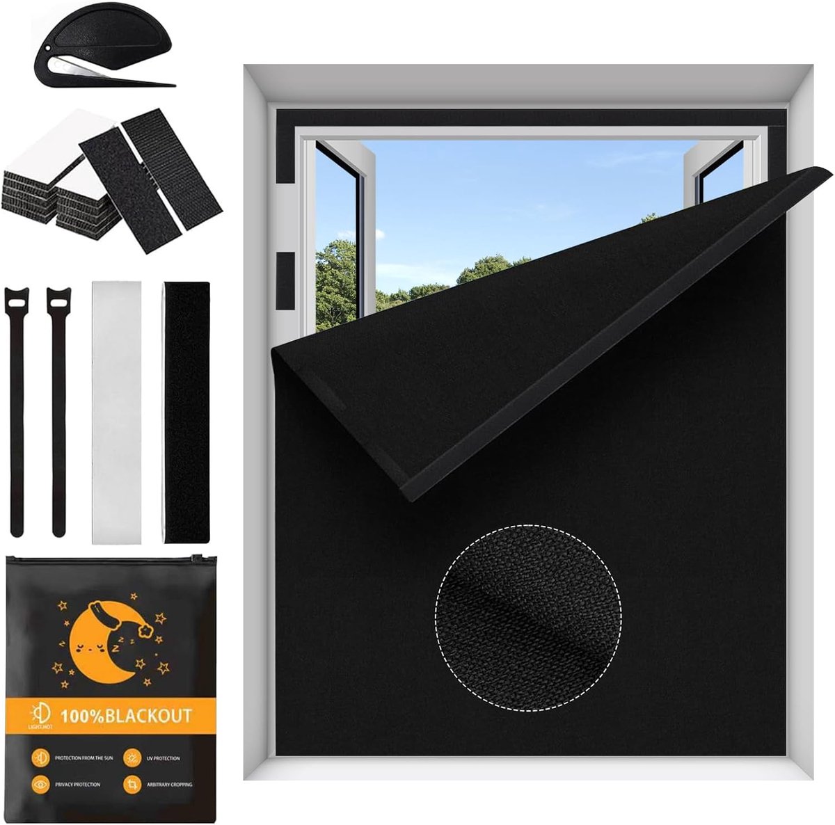 Blackout Fabric for Windows, Blackout Roller Blind No Drilling, Blackout Fabric for Windows with Thermal Insulation - ShopVlot