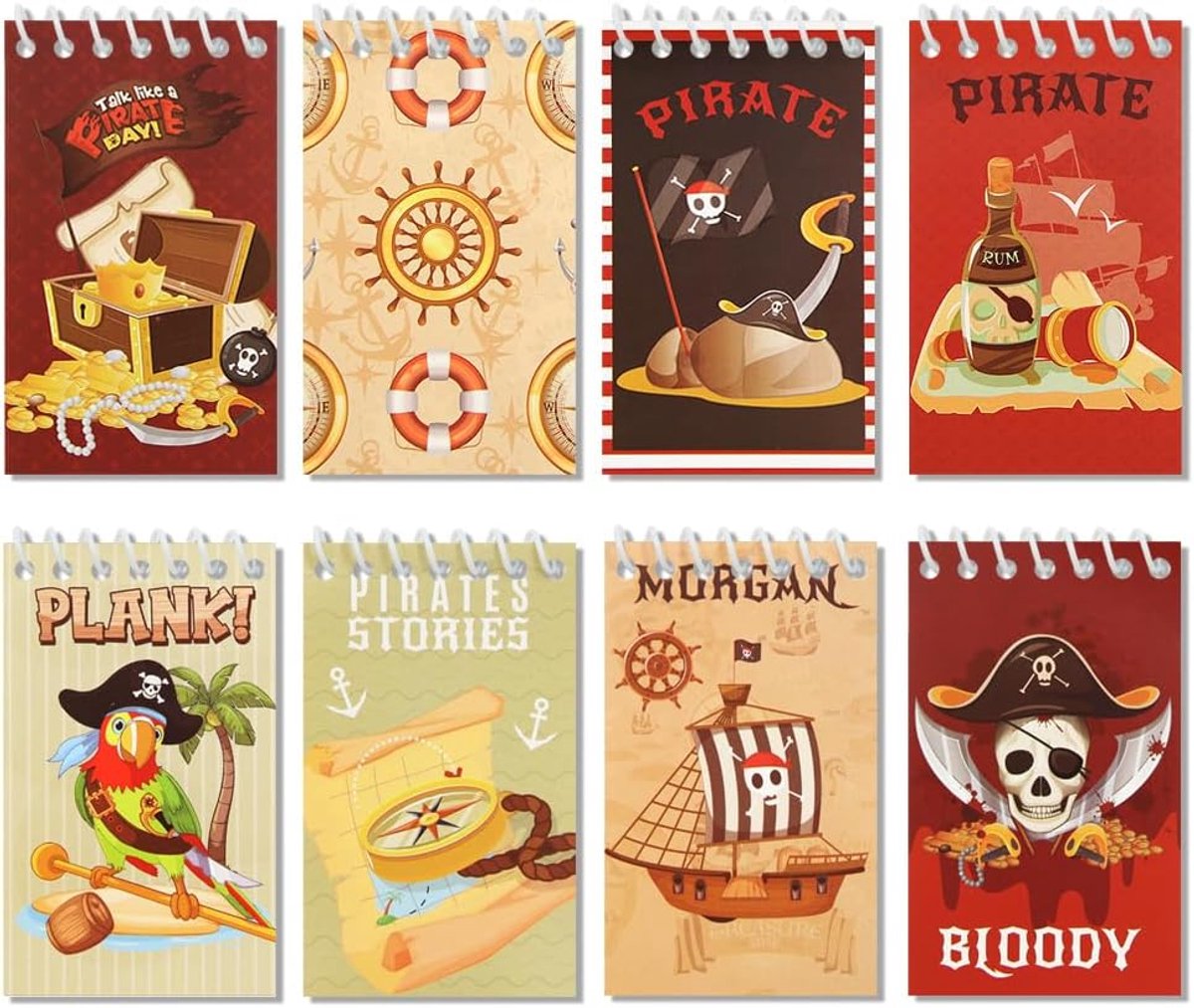 Boerni 8pcs Pirate Mini Notepads Pirates Parrot Spiral Pocket Notebooks Cute Small Memo Notebook for Kids Birthday - ShopVlot