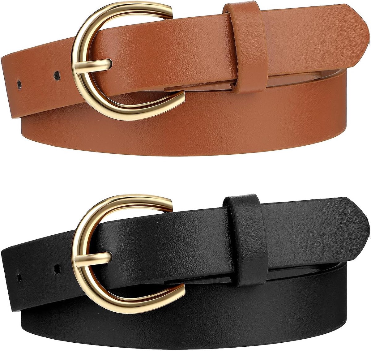Xinjoduz 2 Pieces Children's Belt Girls Children's Belt Wide Leather Belt with Gold Buckle Adjustable Children's Belt - ShopVlot