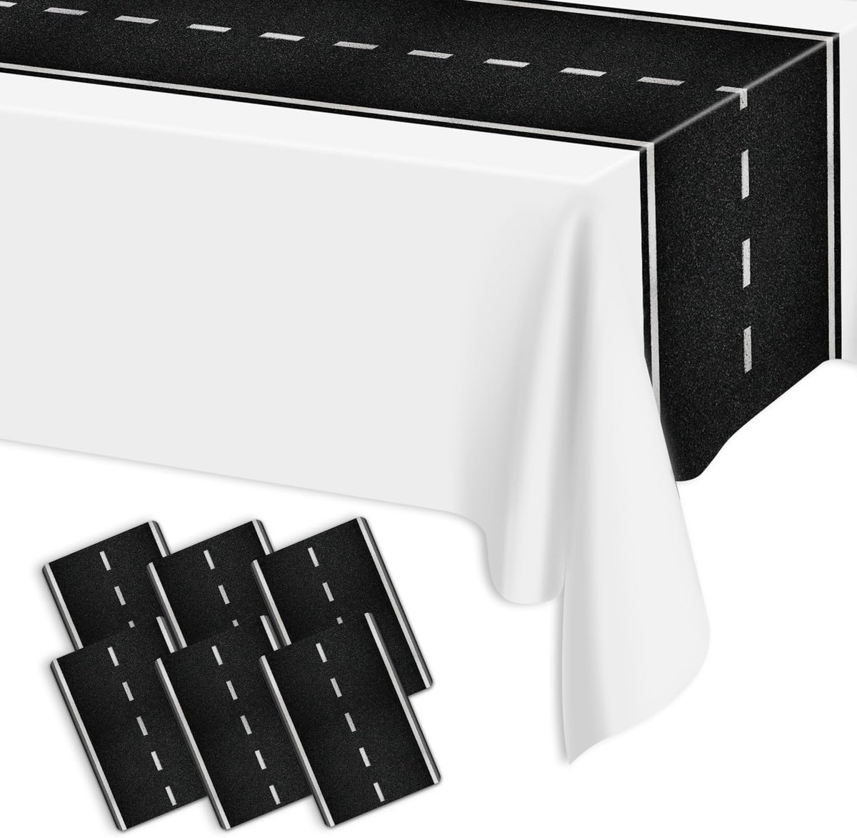 6 Pcs Race Track Table Runner, 35 x 274cm Plastic Disposable Floor Ground Table Runner for Racing Car Party, Two Fast - ShopVlot