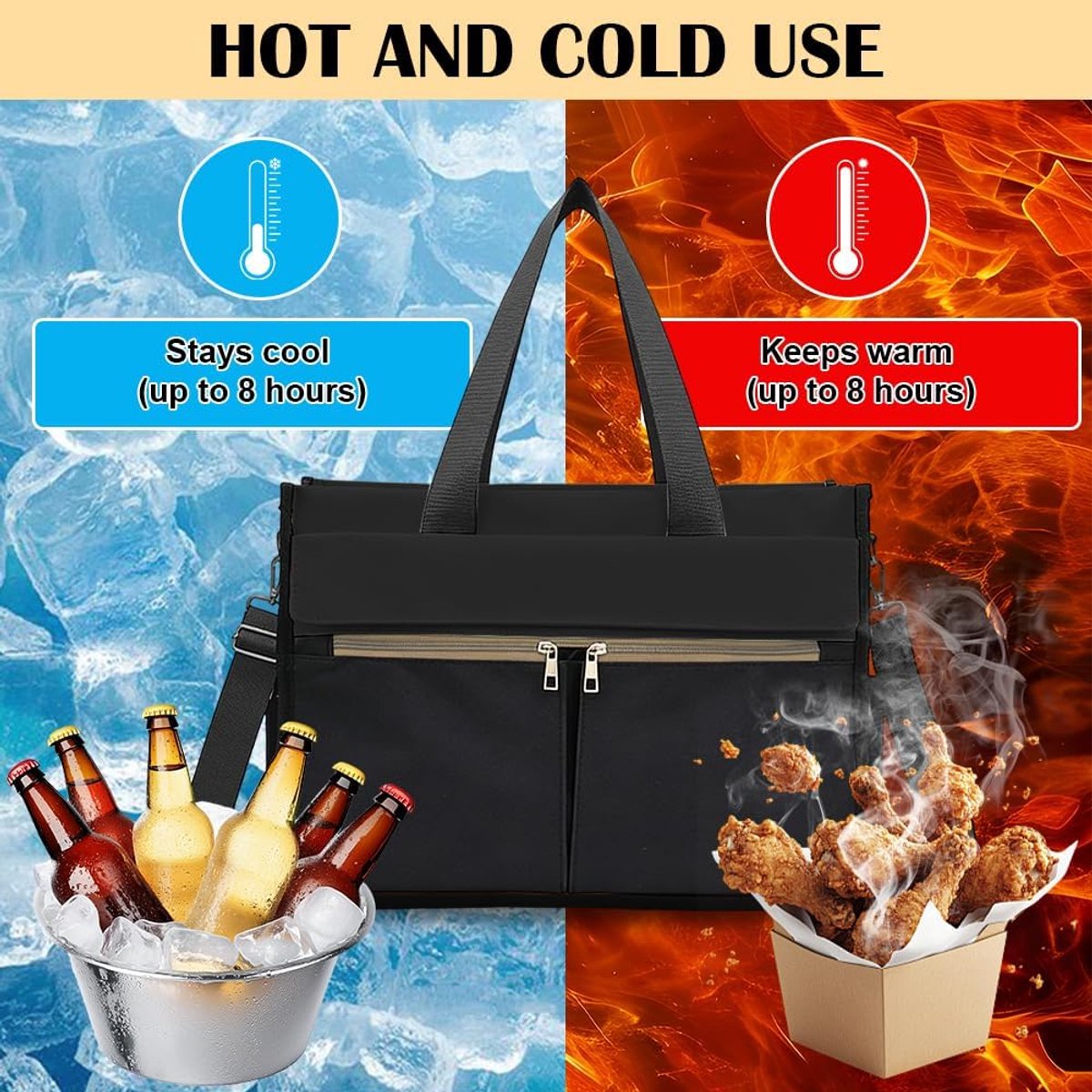 Lunchtas voor dames, lunchtas met koelvak, 15,6 inch laptoptas met geïsoleerd lunchvak, aktetas, waterdicht - ShopVlot