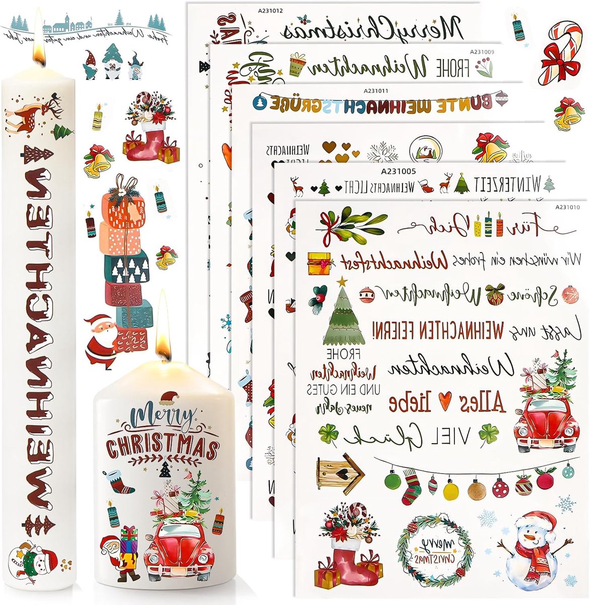 Candle Stickers, Pack of 6, Christmas Waterslide Film, Candle Stickers, Candle Tattoo, Candle Film, Transfer Paper - ShopVlot