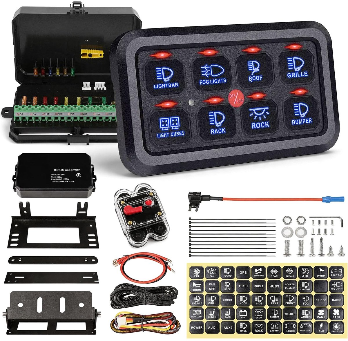 12V/24V 8 Speed Switchboard, Universal Switch Relay System, RGB Touch Panel Kit, Seven Colours, for Car, Truck, SUV - ShopVlot