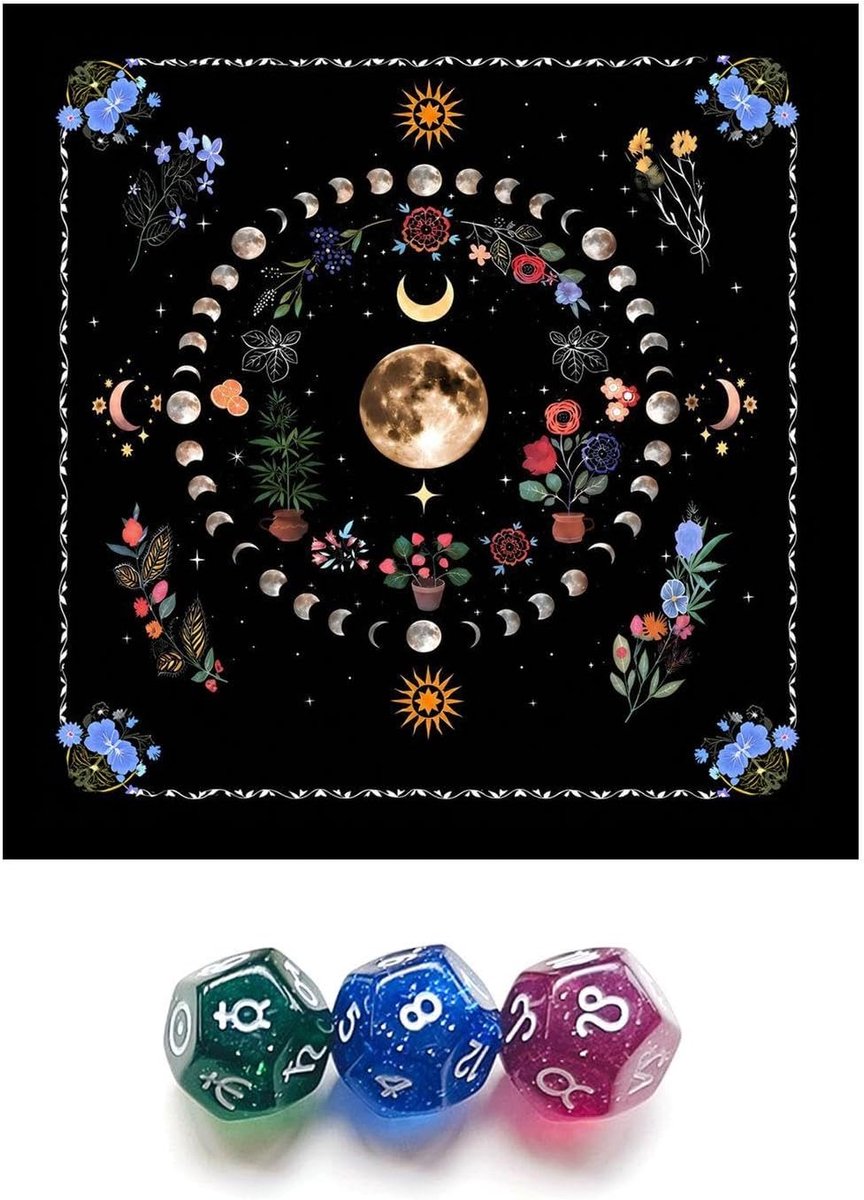 1 Stuk Tarotkaart Flanelmat, 3 Stuks Acryl Dobbelstenen, Tafelmat Voor Speldecoratie, Dobbelstenen Voor - ShopVlot