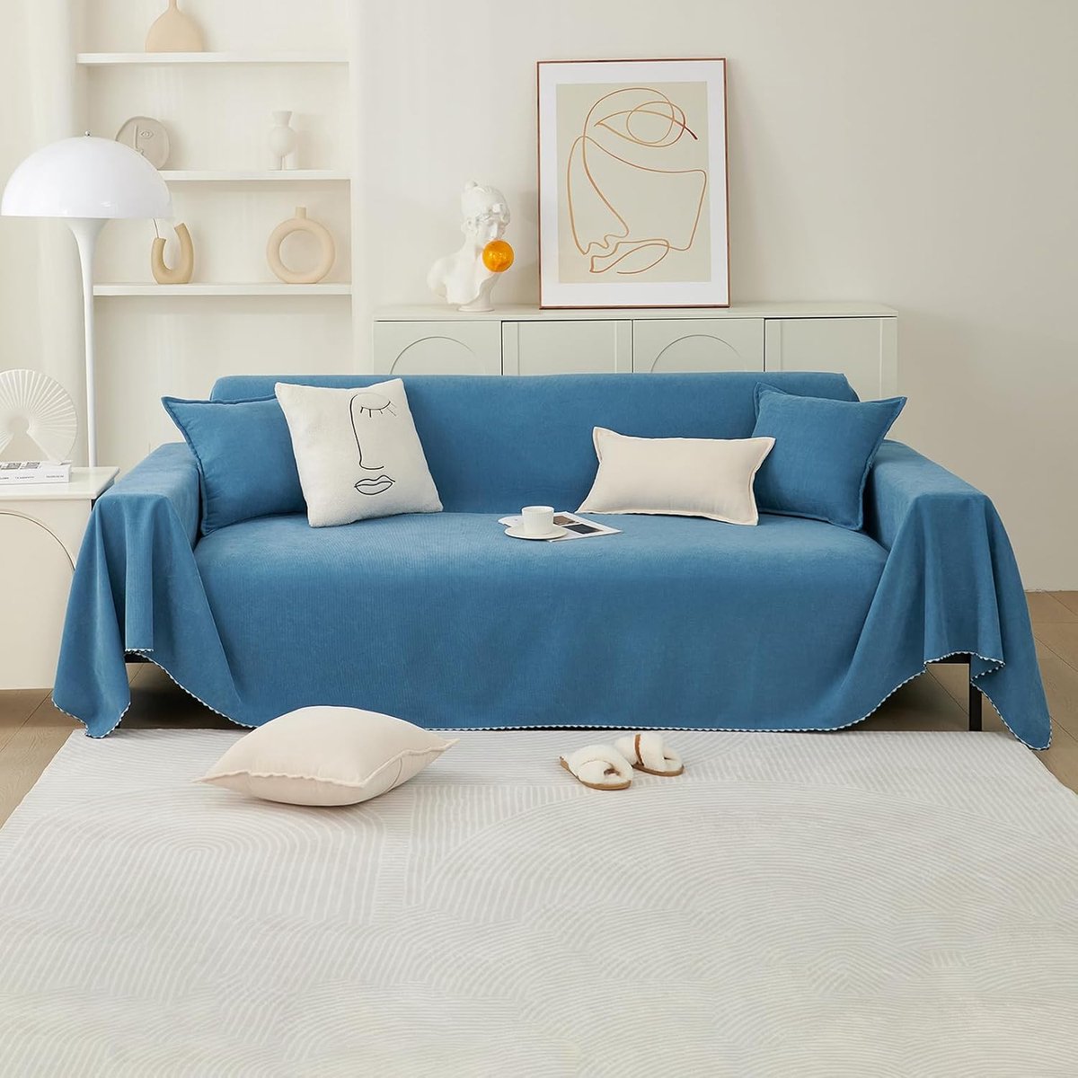 PETCUTE Chenille Multifunctional Sofa Cover Extra Large Reversible Non-Slip Winter Blue 180 x 420 cm - ShopVlot