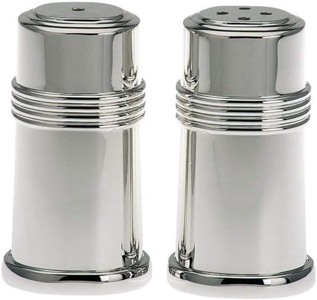 Salt & Pepper Shaker Set of 2 – Silver Plated Metal Spreader Pair, Round & Simple, Refillable, Smooth Surface – - ShopVlot