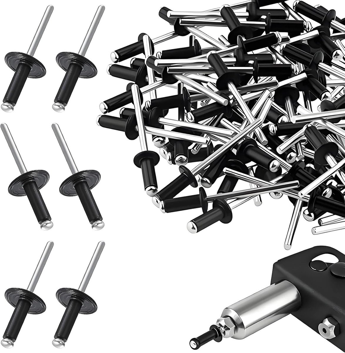 Blindklinknagels set, 80 stuks, 4,8 x 20 mm, aluminium blindklinknagels met grote flens, zwarte popklinknagels voor - ShopVlot