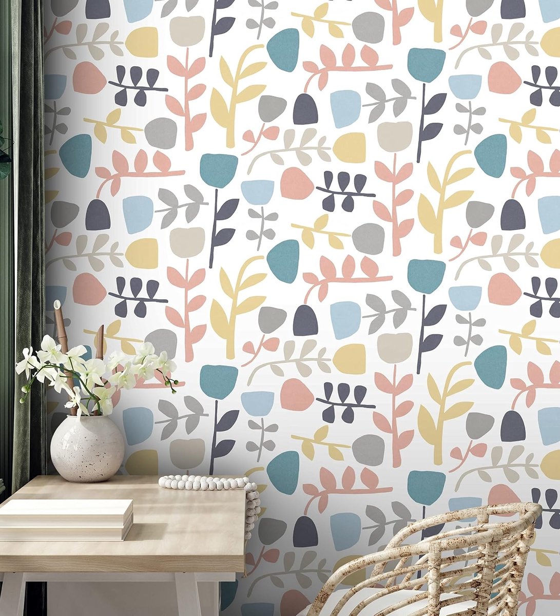 GAULAN 500682076 Eco-Friendly Floral Minimalist Design Non-Woven Wallpaper for Wall, Living Room, Kitchen, Bathroom - ShopVlot