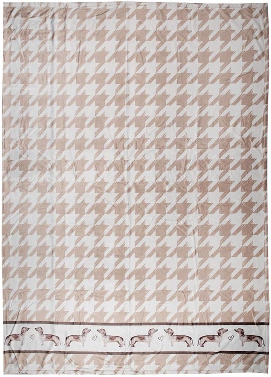 Clayre & Eef Plaid 130x170cm Brown White Polyester Dachshunds Blanket - ShopVlot
