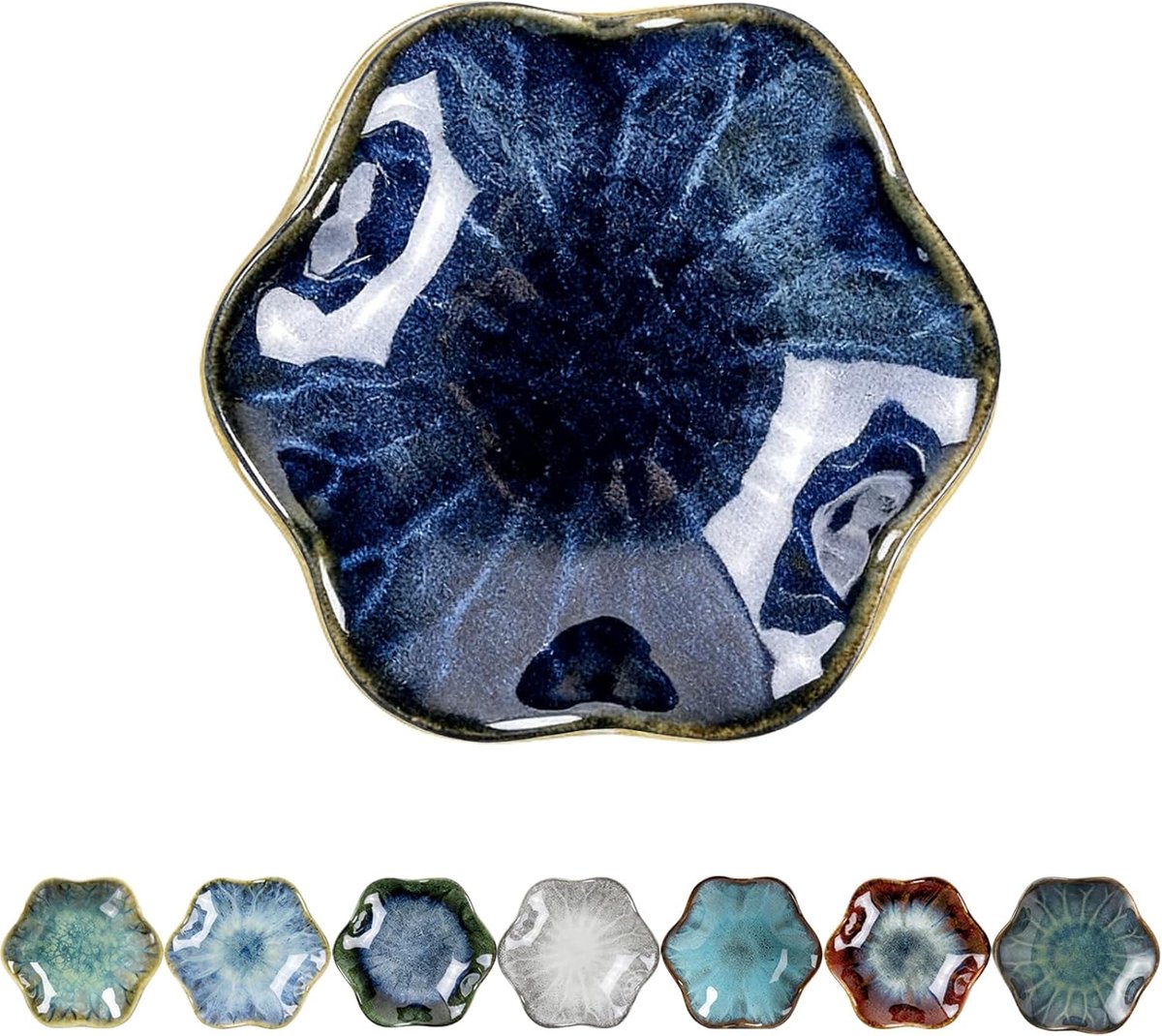Spoon holder ceramic lotus leaf plate (dark blue) - ShopVlot