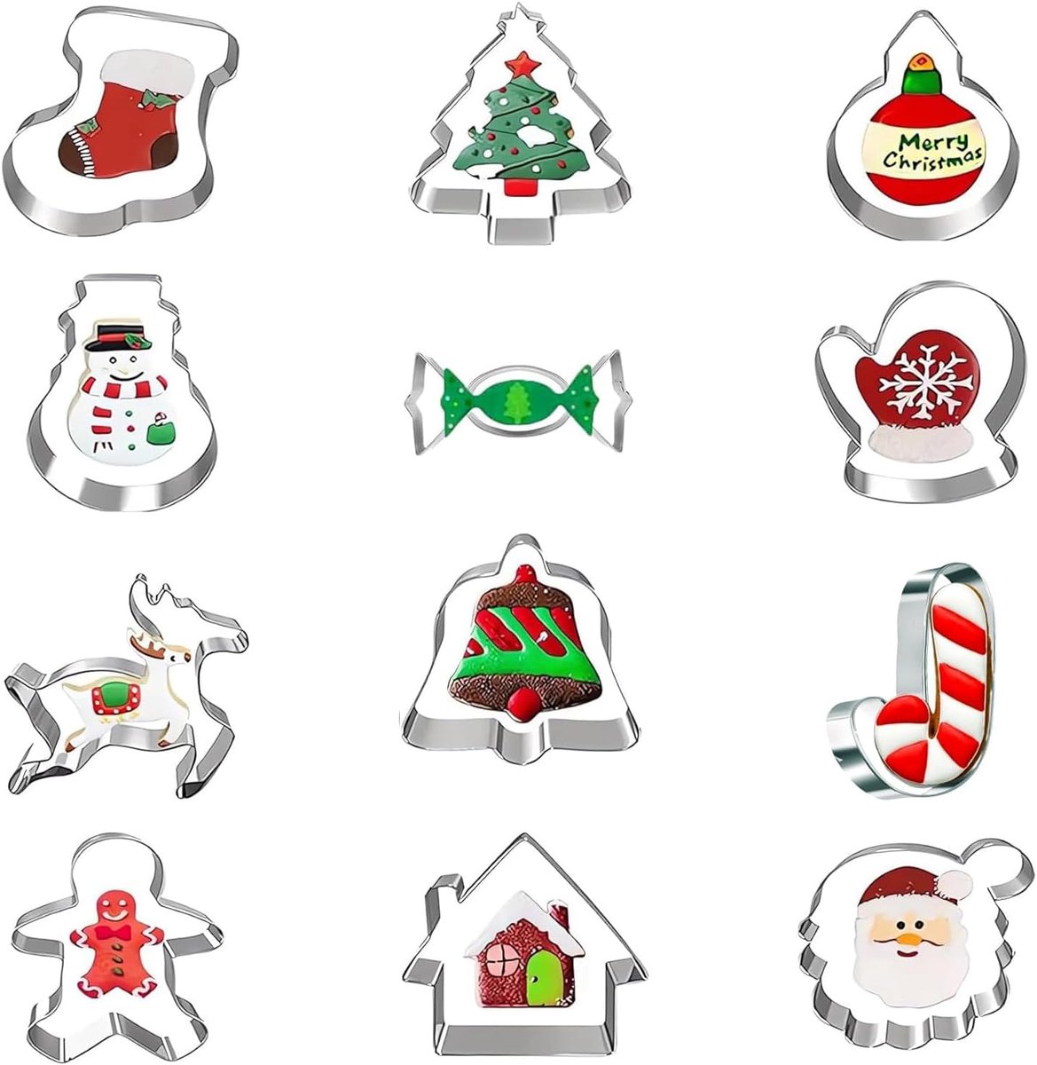 Christmas Cookie Cutter, 12pcs Christmas Cookie Cutters, Stainless Steel Cookie Cutters for Baking, 12 Shapes - ShopVlot