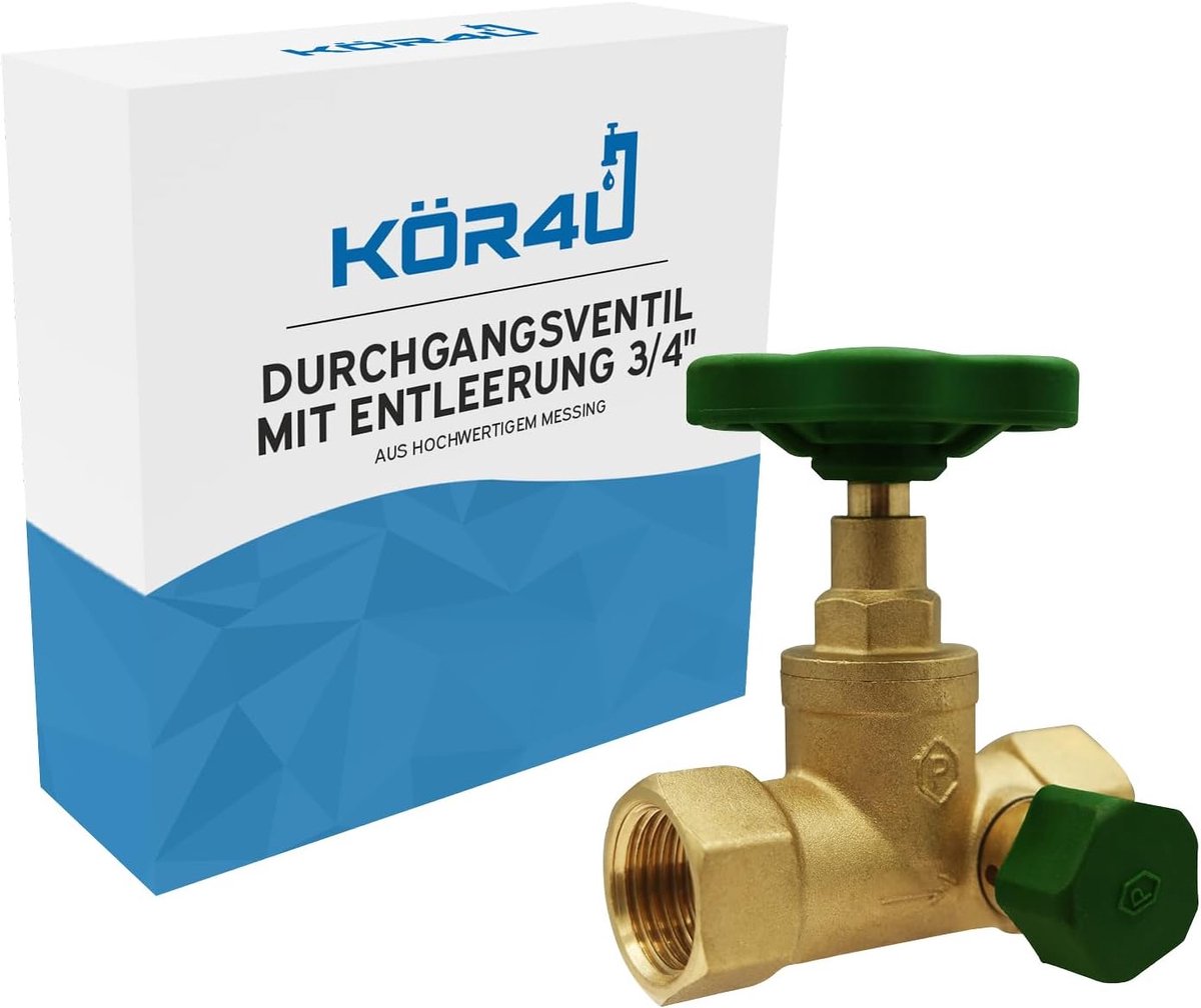 kör4u Passage valve 3/4 inch, brass, PN10, double-sided internal thread, suitable for drinking water (3/4" with - ShopVlot