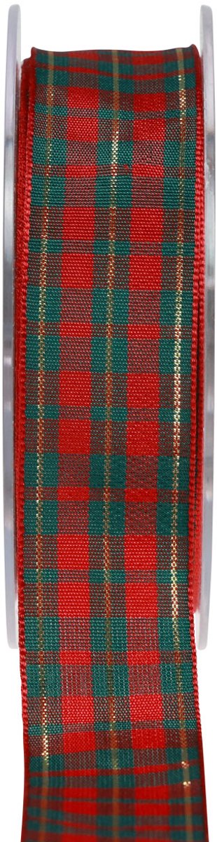 Cadeaulint geruit stoffen lint rood groen Schots 25mm 20m