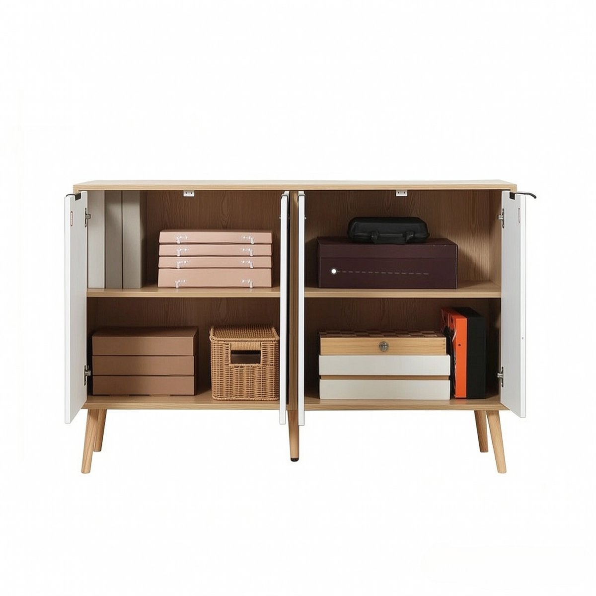 DESMIU Buffetkast - 4 Deurs Opbergkast Met Verstelbare Plank - Voor Woonkamer En Eetkamer - Wit Spaanplaat - 120 X 35 X 77,4 Cm