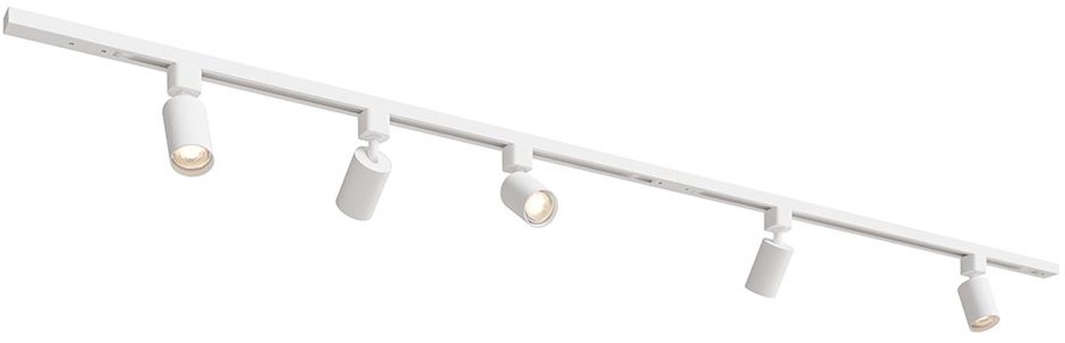 HOFTRONIC railverlichting pakket recht – 2 meter – 5x GU10 railspots excl lichtbron – dimbaar – aluminium wit – IP20 – modulair – 230V – railverlichting woonkamer keuken