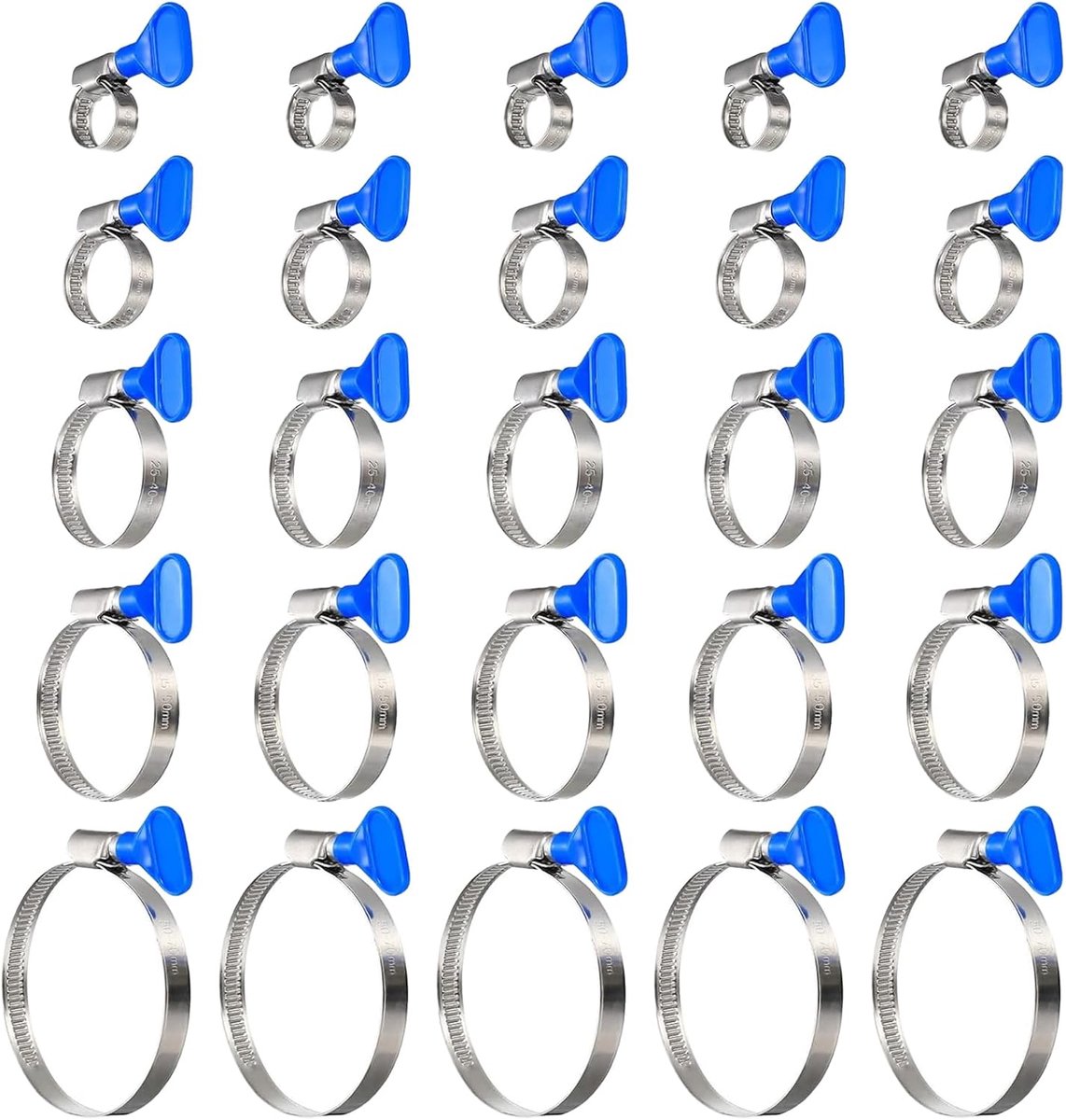 Set van 25 roestvrijstalen slangklemmen, 10-70 mm, schroefklemmen, assortiment met vleugelmoer, buisklemmen - ShopVlot