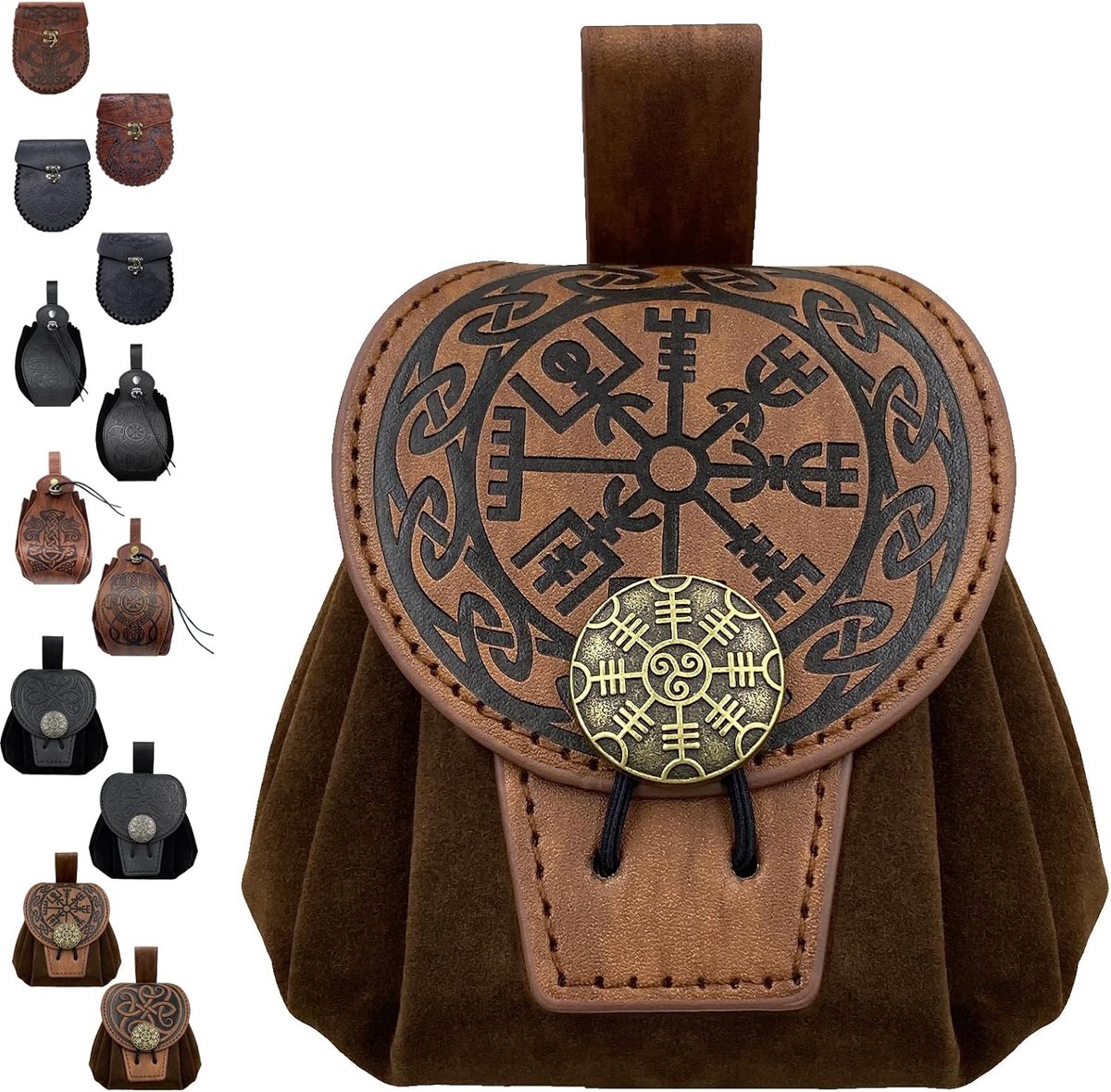 LUKIUP Medieval Waist Bag Embossed Faux Leather Renaissance Faux Leather Belt Bag Set, Color: B, A-type compass brown - ShopVlot