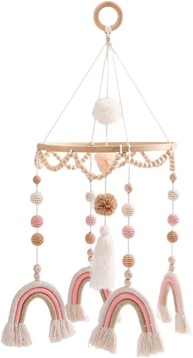 Babybed Mobiel - Kinderkamer Decoratie - Baby Stimuleren - Handgemaakt Design - 23 x 55 cm - Roze