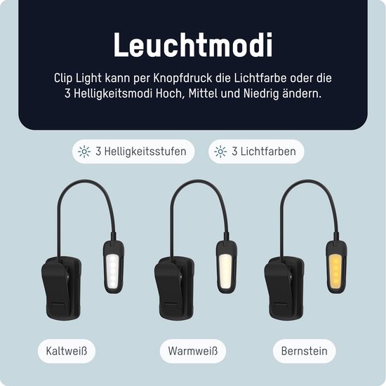 LED Klemlamp - Verstelbare Lamp - Lezen Muziek - Oplaadbaar USB-C - 9 LED's - Zwart — afbeelding 4