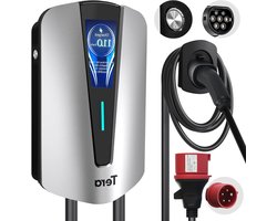 Laadstation Elektrische Auto - Wallbox EV - Thuis Opladen - Driefasig 11kW - 7 Meter Kabel - Zilver