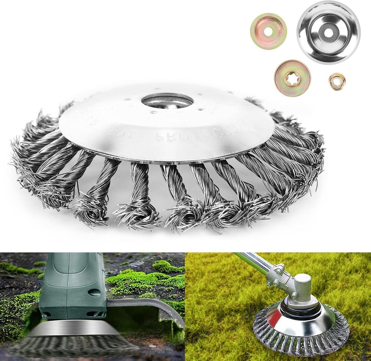 Onkruidborstel Staal - Grasmaaier Opzetstuk - Tuinonderhoud Vereenvoudigen - Versterkt Draadontwerp - 15 cm Diameter - Zilver