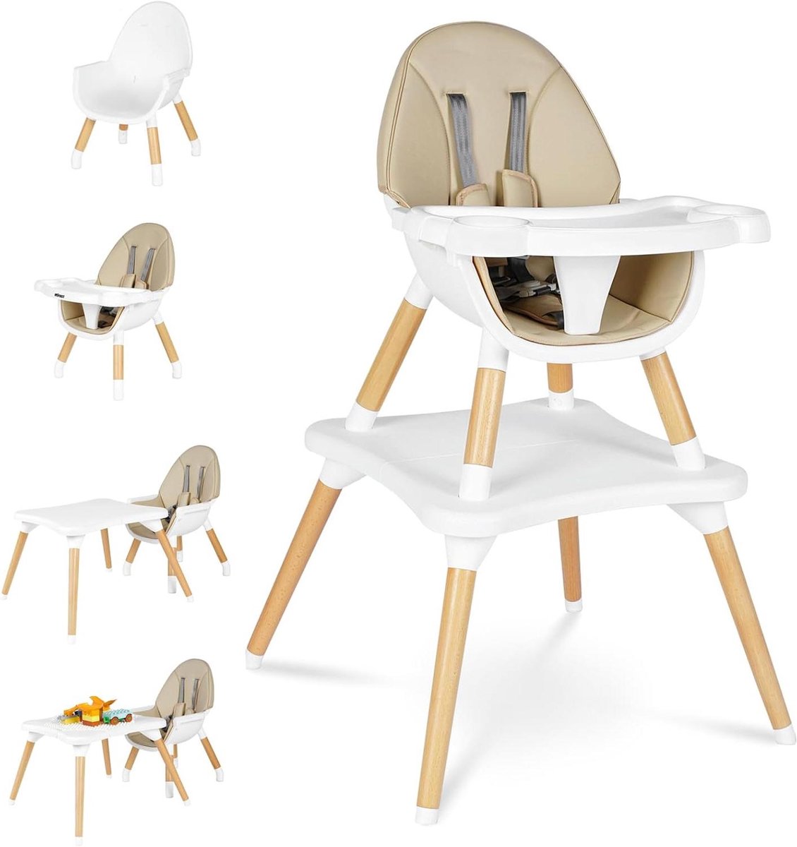 Kinderstoel met dienblad - Peuterstoel baby - Samen eten - Veiligheidsharnas en A-vorm - 597 x 647 cm - Beige