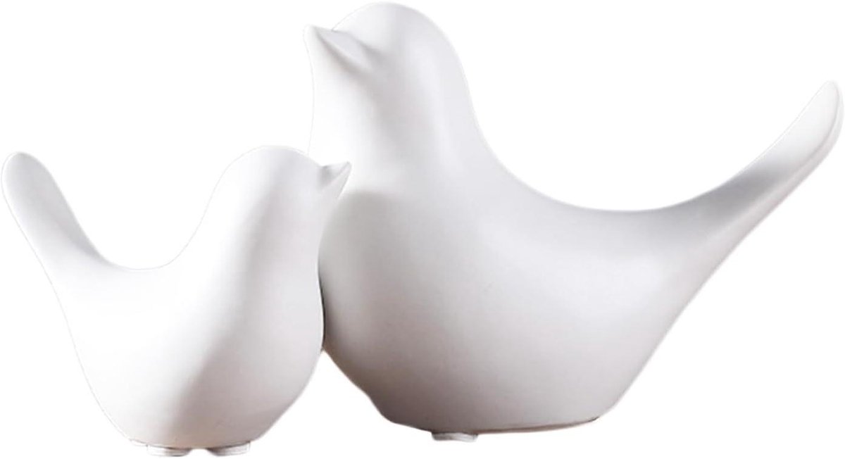 Vogel Beeldjes - Keramiek Ornamenten - Huis Decoratie - Handgemaakt Design - 2 Stuks - Wit