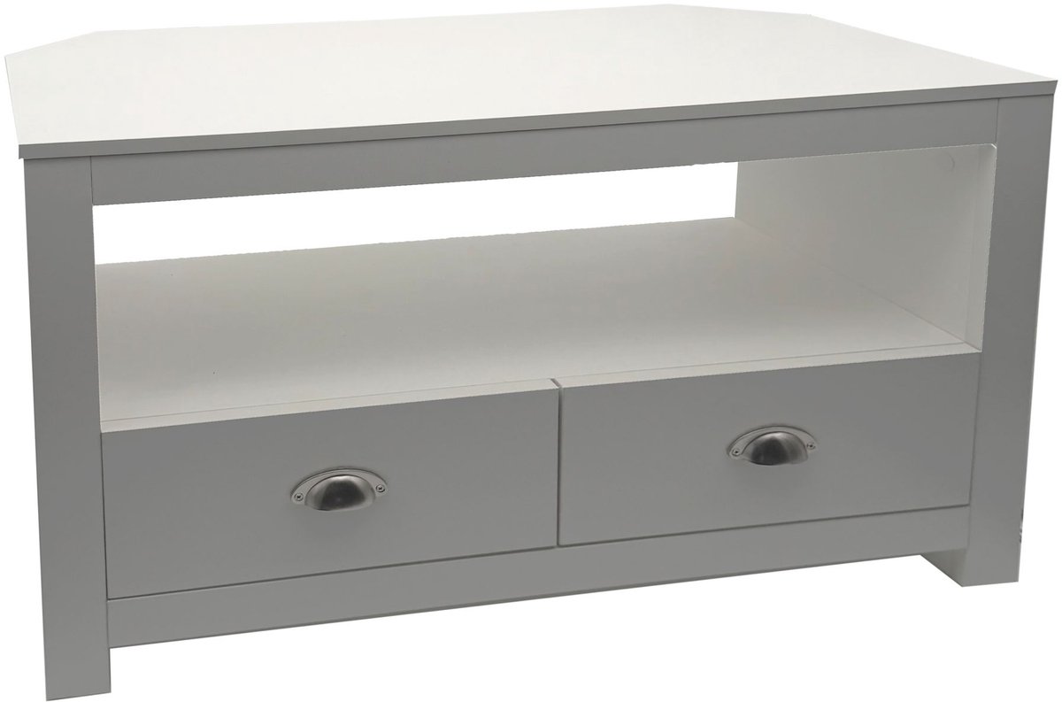 Ervesto Lowboard Tv-meubel 85 Cm - Tv-kast - Dressoir - Wit Met Zilverkleurige Handgrepen - Hoekopstelling - Krasbestendig En Waterafstotend