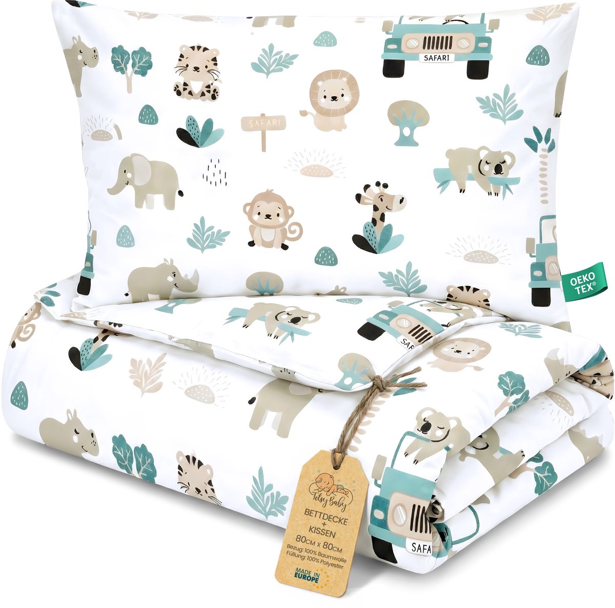 Kinder dekbed zonder hoes 80x80 cm - Katoenen baby deken en kussen set kinderdeken 80 x 80 en kussen 40 x 35 - Dekbedden kinderdekbed voor babybed Oeko-Tex Afrika
