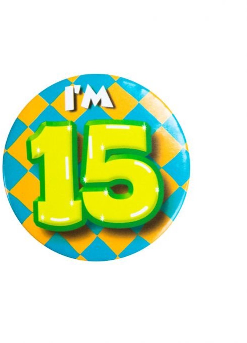 Paper Dreams Button I'm 15 Junior 5,5 Cm Staal Geel/groen