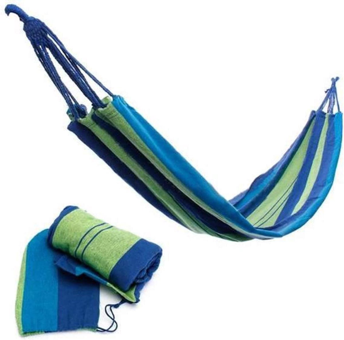 Hangmat Katoen - Ontspanningstopper - Buiten relaxen - Ademend materiaal - 200x150 cm - Blauw