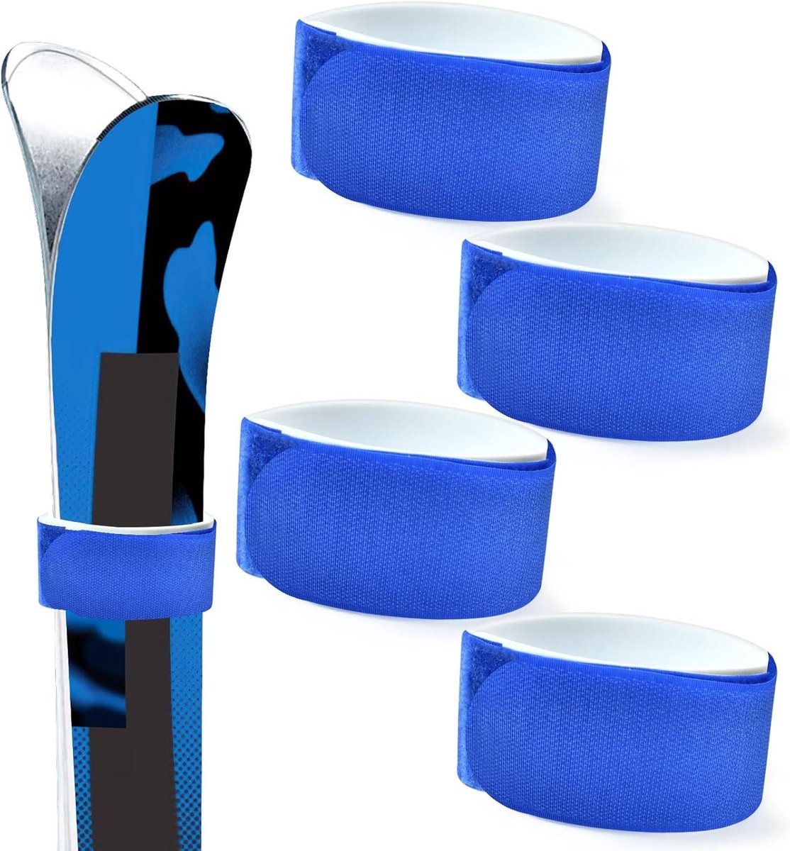 Skibanden met klittenband - Ski riemen - Ski uitrusting organiseren - Beschermende EVA vulling - 4 stuks - Blauw