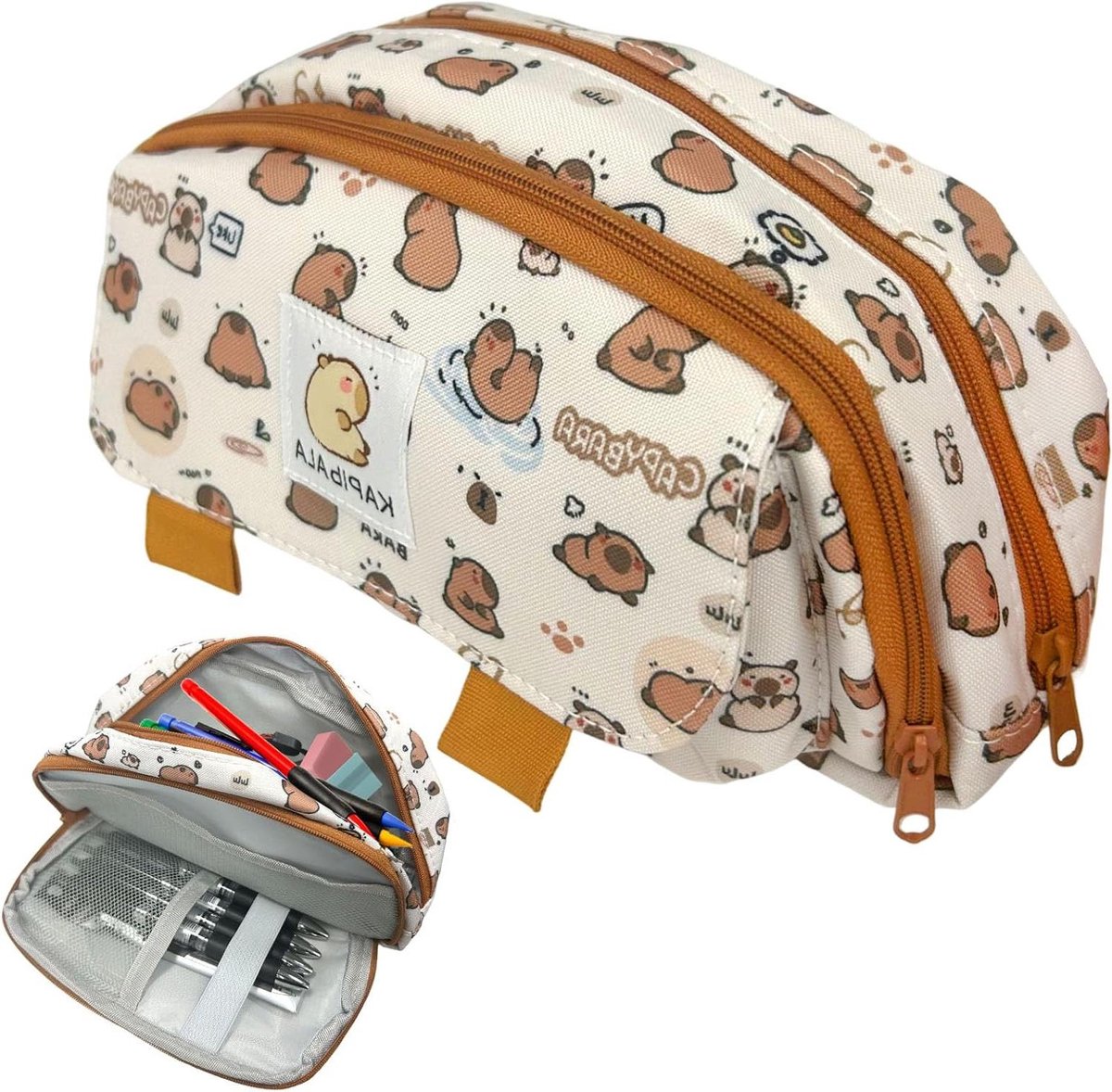 Capibara Etui - Pennenhouder Tas - Briefpapier Organiseren - Grote Capaciteit - 19 x 8 x 5 cm - Bruin