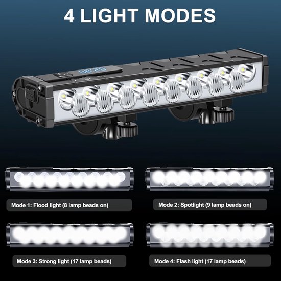 Fietsverlichting Set - Voorlamp Achterlicht - Nacht Fietsen - 25500 Lumen - 10000 mAh Batterij - Zwart — afbeelding 2