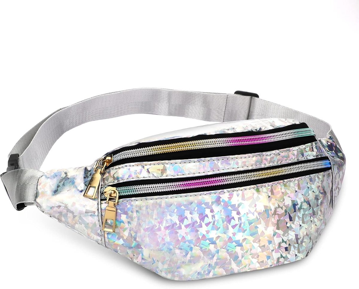 SnelShoppen - Modieuze Waterdichte Heuptas, 1-Silver, Ruime Inhoud, Ideaal voor Feesten, Wandelen, en Dagelijks Gebruik