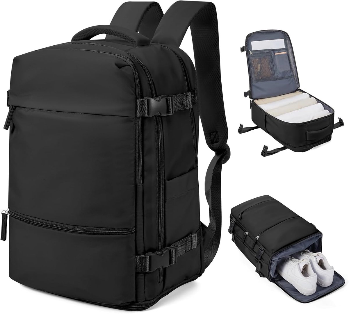 Thijox - Handbagage Rugzak 40x20x25 cm voor Ryanair, Waterdichte Reisrugzak voor Onder de Vliegtuigstoel, Weekendtas en Wandelrugzak in Zwart