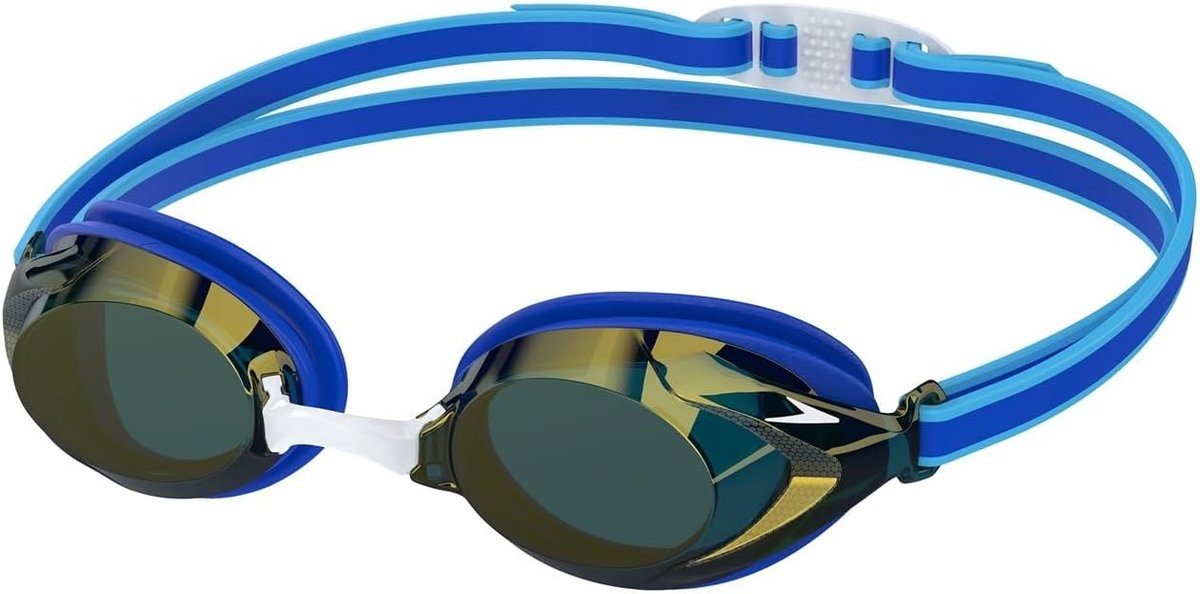Thijox - Speedo Vanquisher 3.0 Mirror zwembril voor kinderen, uniseks, kobalt pop/kobalt/gouden spiegel, eenheidsmaat, ideaal voor zwemlessen en zwemb