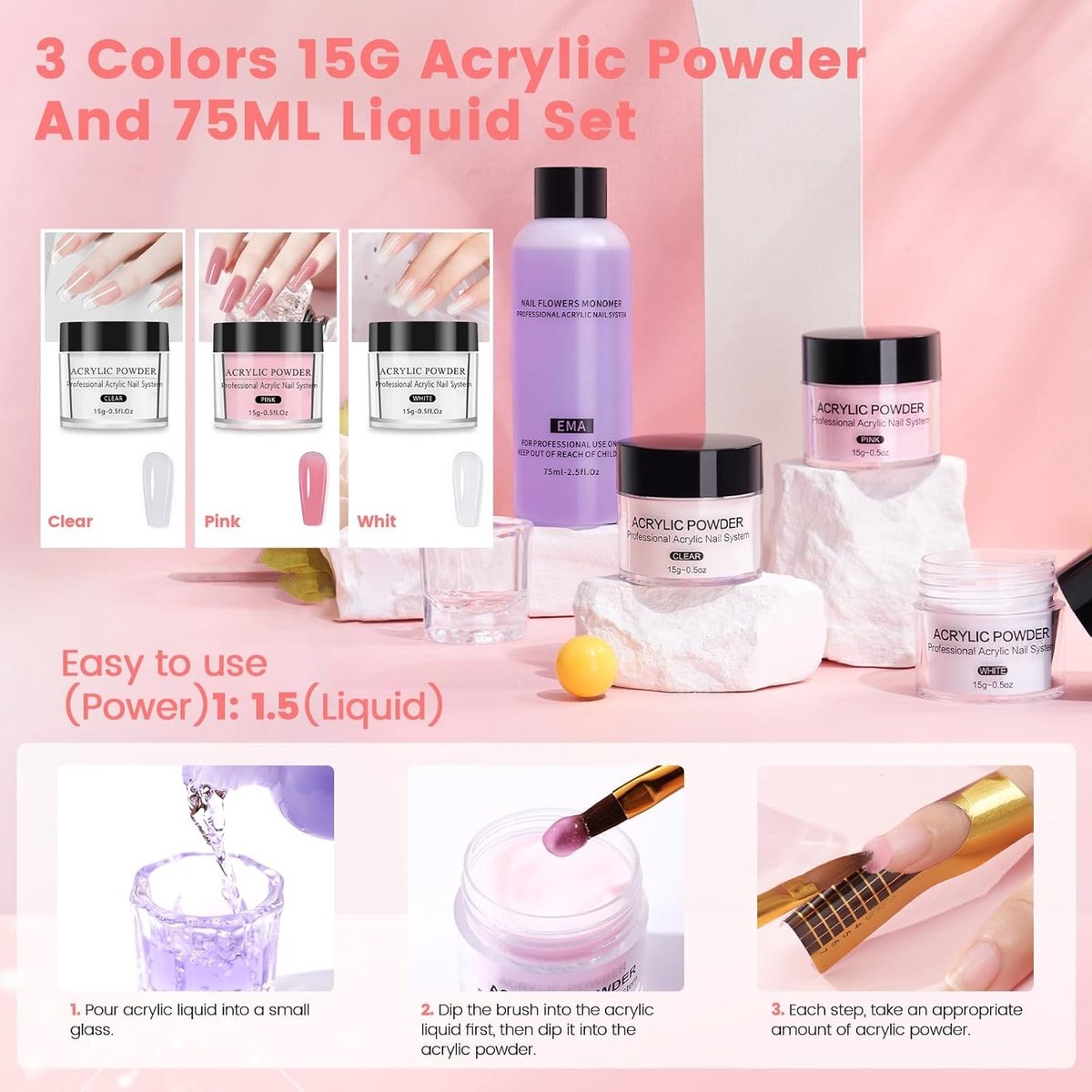 Acryl Nagelset voor Oefening: Compleet Manicure Set met UV Lamp, Elektrische Nagelboor en Valse Nageltips in Zilveren Cadeauzak thumbnail 3
