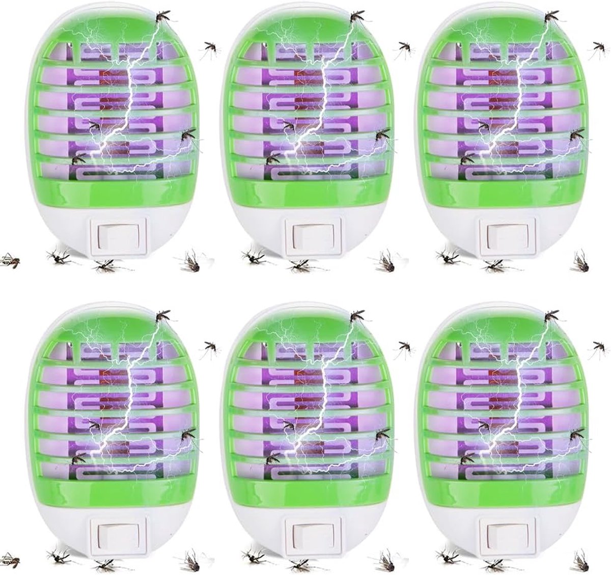 Thijox - Elektrische Insectenverdelger, UV Muggenlamp, Draagbare Vliegenval, 6 Stuks, Voor Binnengebruik in Slaapkamer, Woonkamer, Keuken, Groen