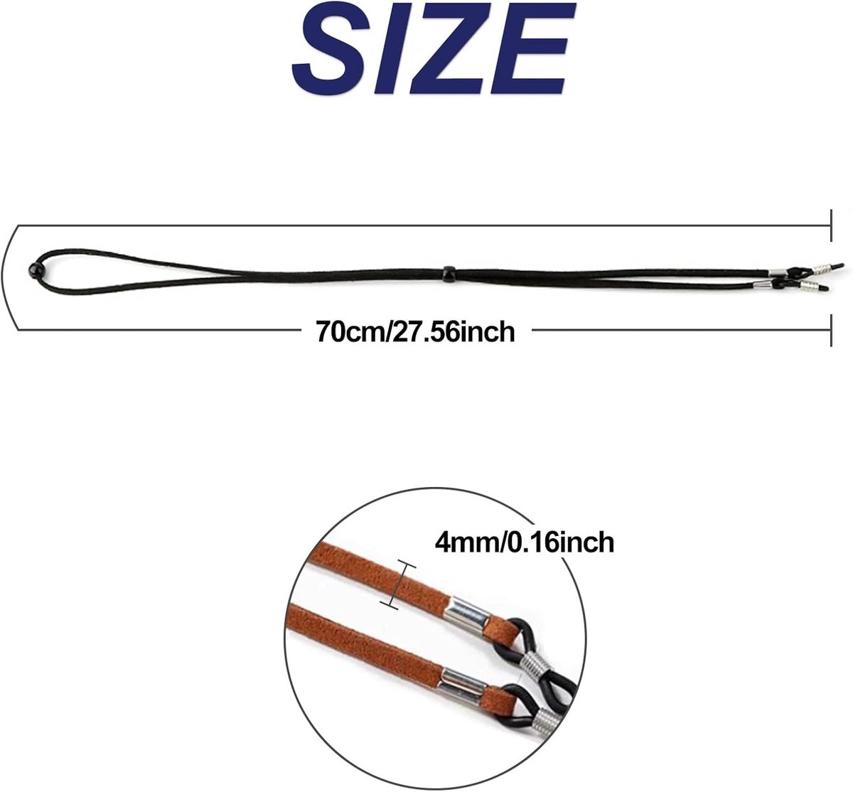 Thijox - Brillenketting 3 stuks - Verstelbare brillensnoer voor dames, heren en kinderen - Zonnebrilband met antislip siliconen uiteinden - 70 cm/27,5
