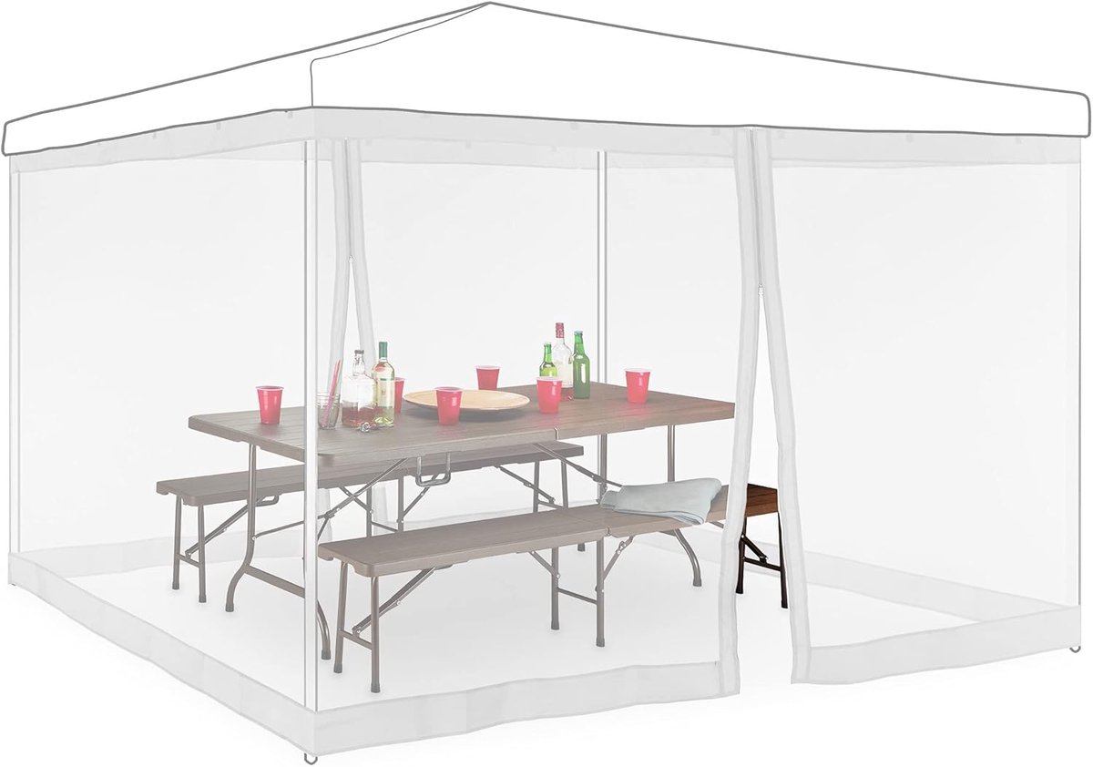 SnelShoppen - Muggennet Partytent 3x3m, Klamboe Zijwanden met Klittenbandsluiting, XL Muggengaas, Wit, Ideaal voor Tuinfeesten en Festivals
