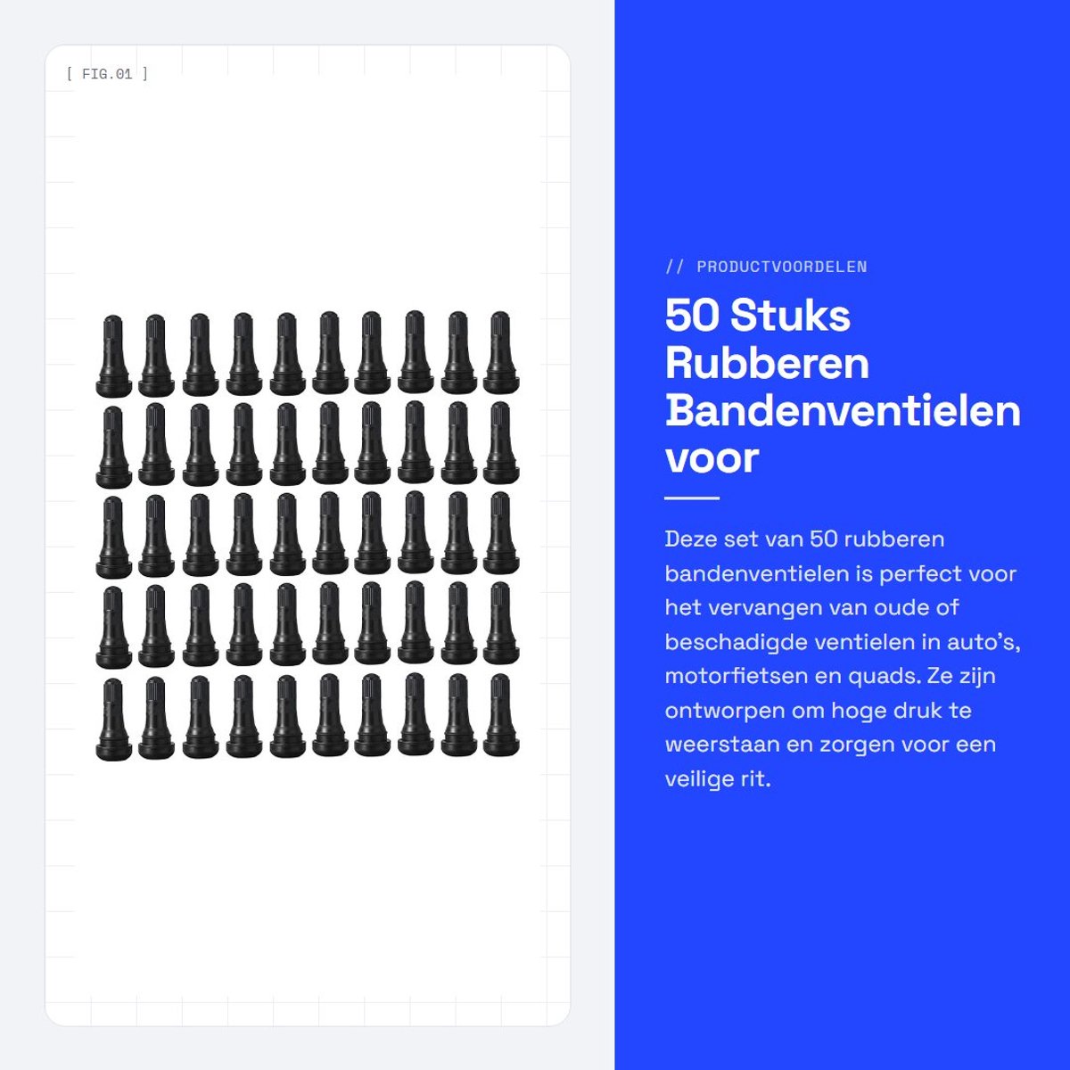 Inovra- Bandenventiel 50 Stuks - Rubberen Ventielen - Snap-In Ventielen - Geschikt voor Auto/Motorfiets/Quad - Hoogwaardig en Luchtdicht - Bestand tegen Hoge Druk - Ventiel