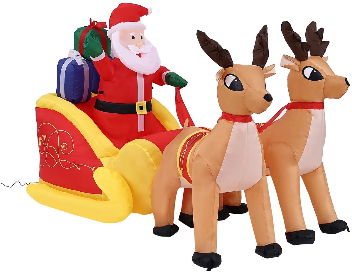 Inovra - Dailygoods 220 cm opblaasbare kerstman met slee- en rendierdecoratie, opblaasbare kerstmandecoratie voor tuin, gazon en
