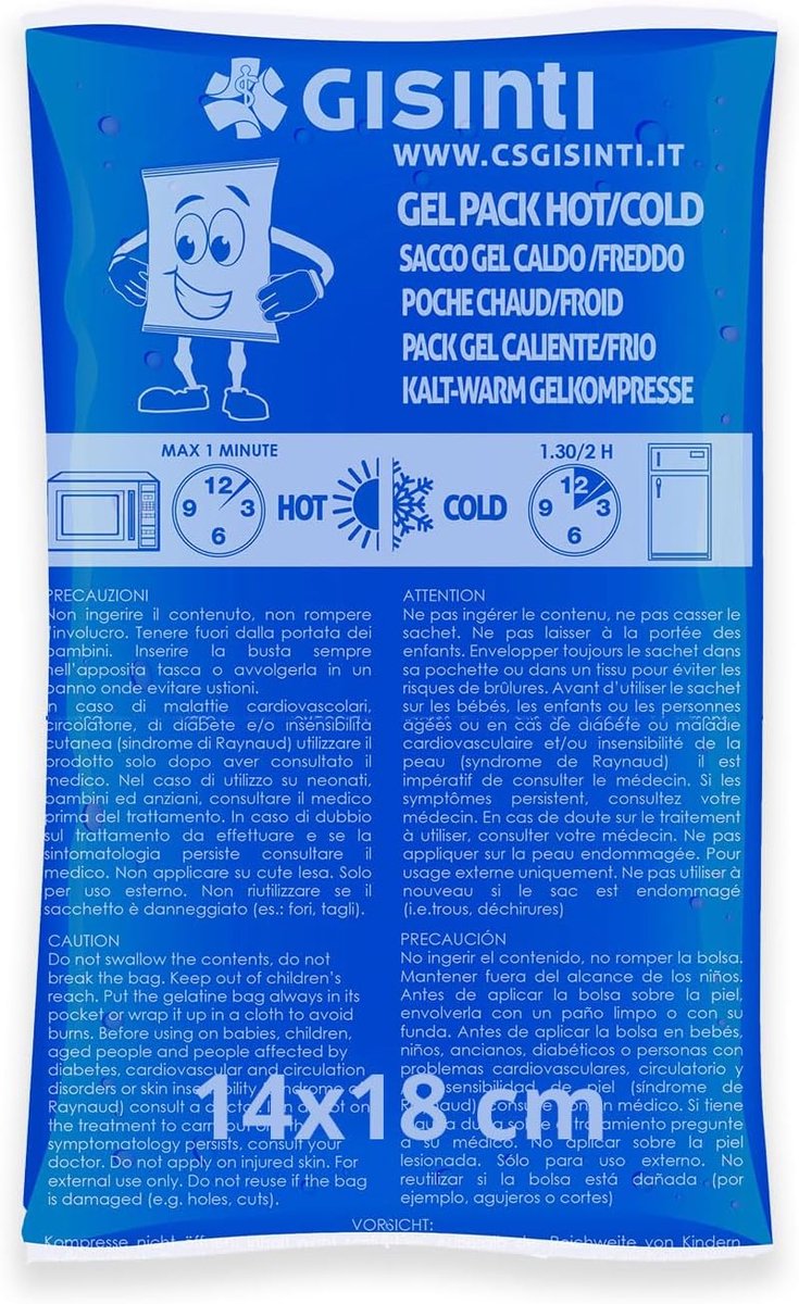 Thijox - Herbruikbare ijsgelset voor warm en koud gebruik, 14 x 18 cm, ideaal voor pijnverlichting bij blessures, gemaakt in Italië, geschikt voor vri
