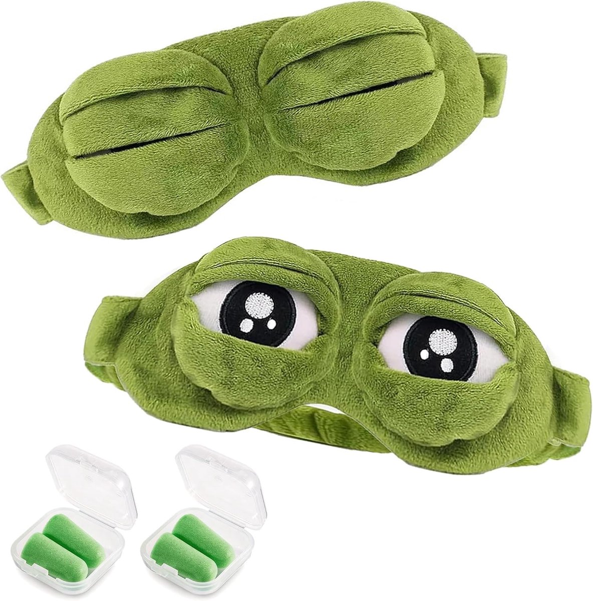 SnelShoppen - 2 stuks Cartoon Oogmasker Groene Kikker - Grappig Nachtmasker voor Kinderen - Pluche en Katoen - Ideaal voor Reizen en Feestjes