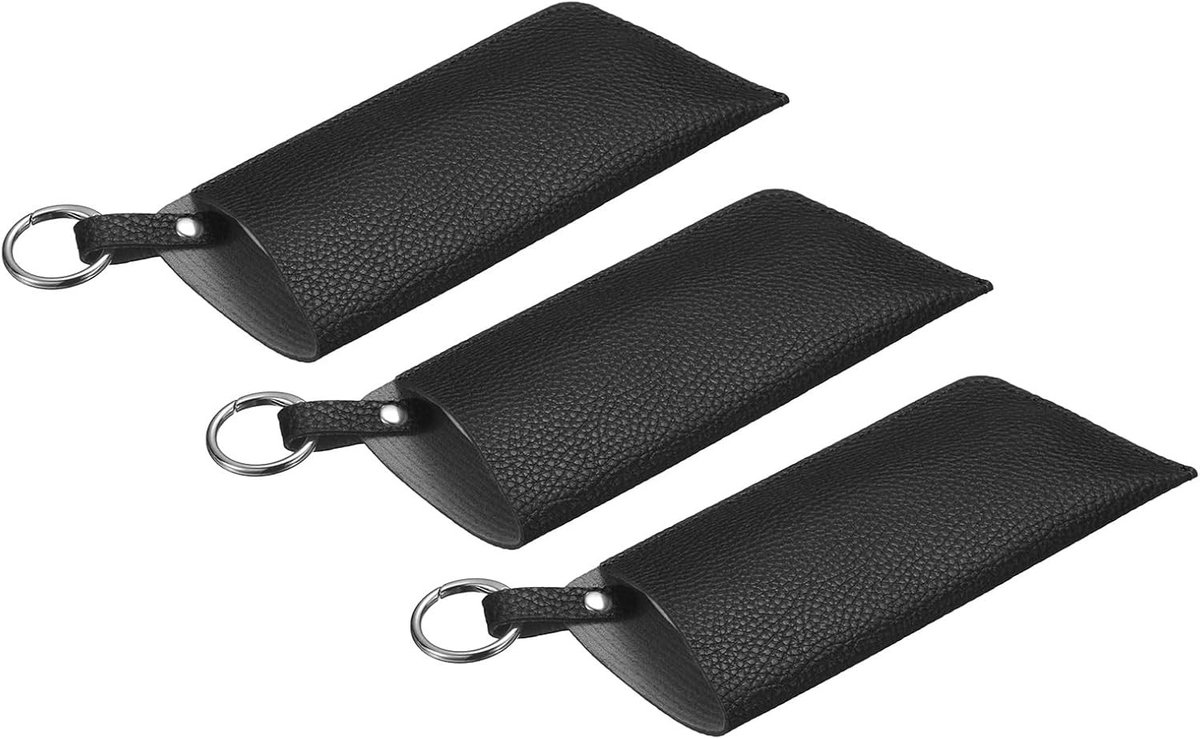 Brillenetui set van 3 stuks, zachte leren brillenkokers met riemclip, ideaal voor reizen en outdoor activiteiten, zwart
