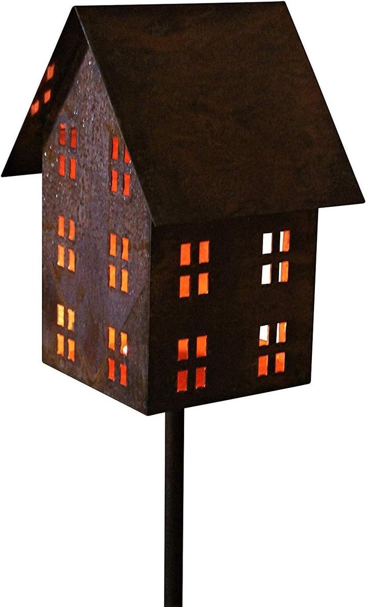 Decoratief Vogelhuis - Tuinlicht Kandelaar - Tuin Decoratie - Handgemaakt Uniek Stuk - 148 cm Hoog - Roest Patina